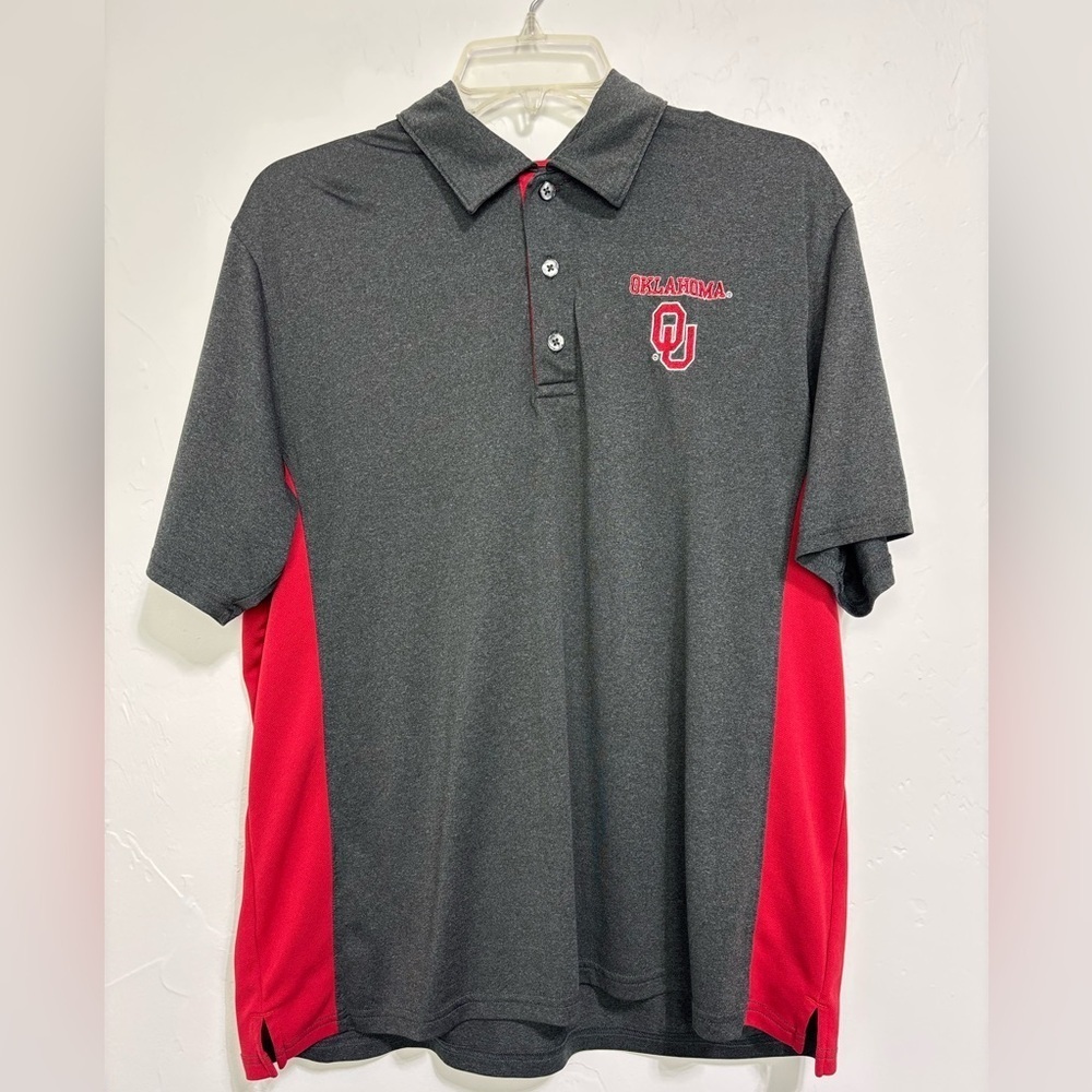 Champion Men's Large OU Oklahoma Sooners Short Sleeve Polo Gray Red